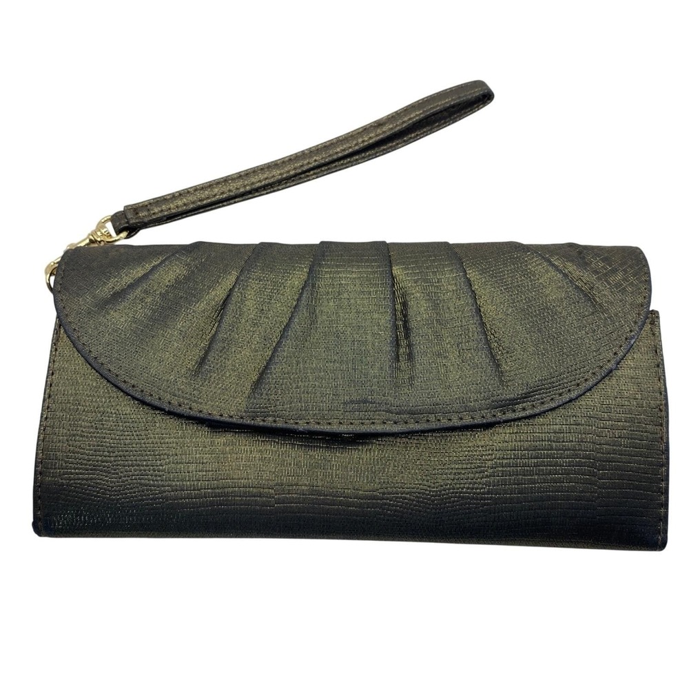 VTG Y2K Style & Co Evening Wristlet Clutch Green Pleated + Kiss Knob Coin Purse